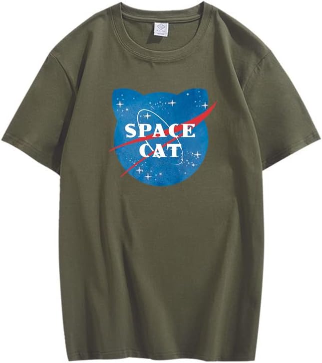 CORIRESHA Camiseta unisex de manga corta con estampado de gato espacial Kawaii