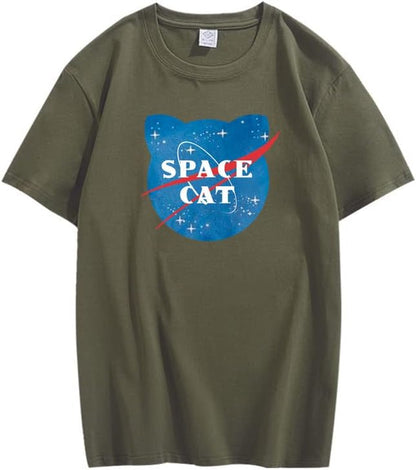 CORIRESHA Camiseta unisex de manga corta con estampado de gato espacial Kawaii