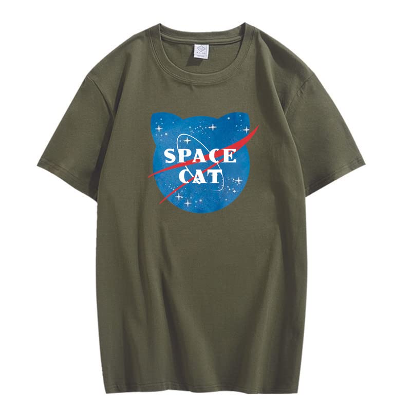 CORIRESHA Camiseta unisex de manga corta con estampado de gato espacial Kawaii