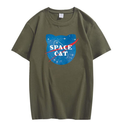 CORIRESHA Camiseta unisex de manga corta con estampado de gato espacial Kawaii