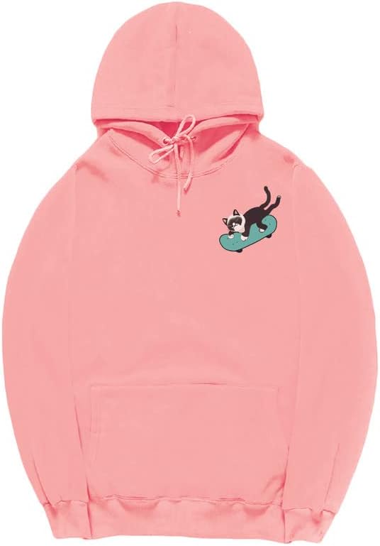 CORIRESHA Sudadera con capucha de manga larga con cordón y diseño de gato monopatín para jóvenes
