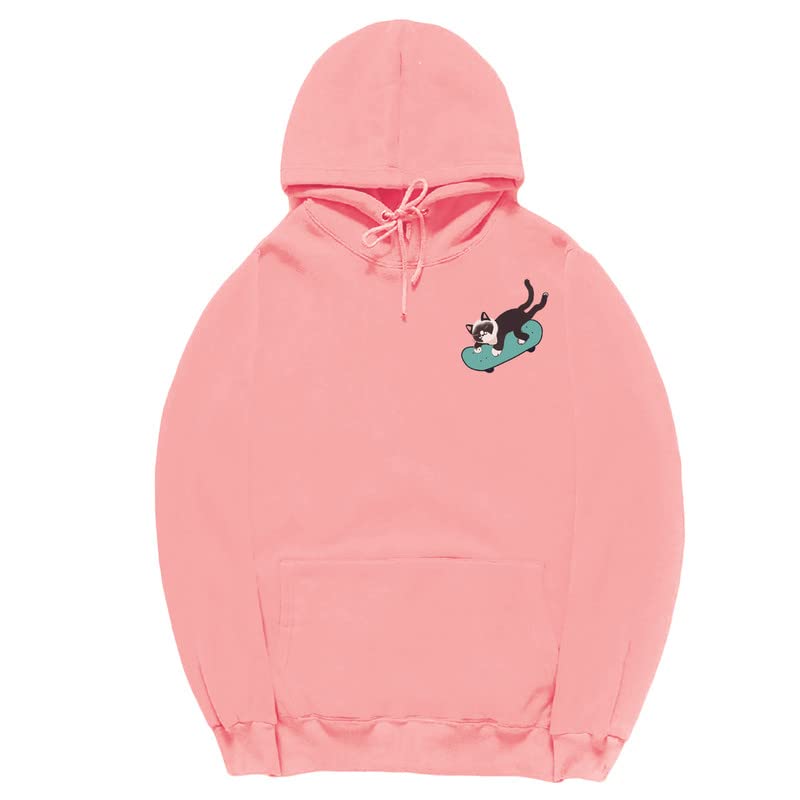 CORIRESHA Sudadera con capucha de manga larga con cordón y diseño de gato monopatín para jóvenes