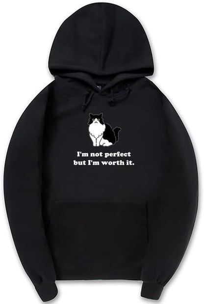 CORIRESHA Sudadera unisex con capucha de gato lindo casual de manga larga con cordón de algodón personalizada