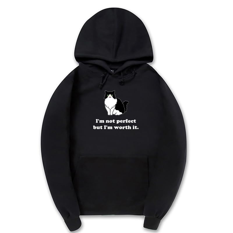 CORIRESHA Sudadera unisex con capucha de gato lindo casual de manga larga con cordón de algodón personalizada