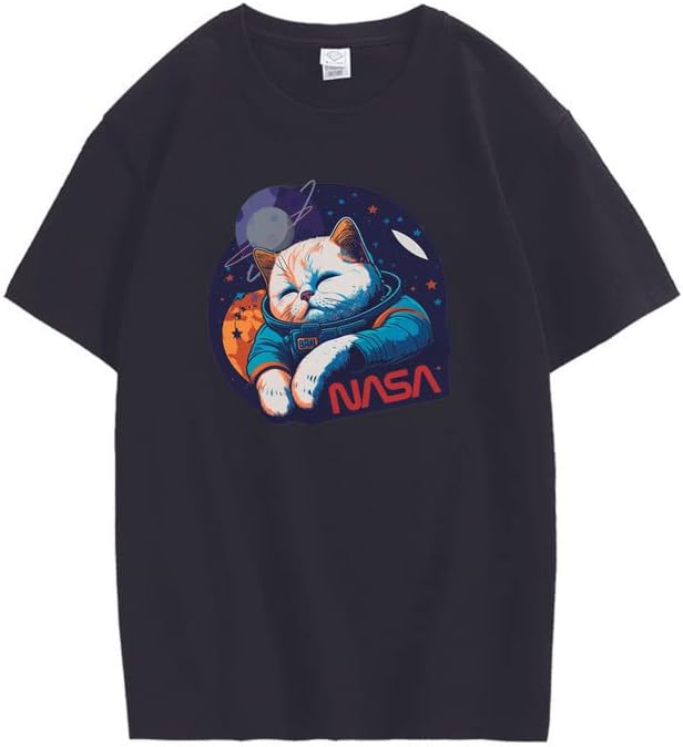 CORIRESHA Camiseta holgada de manga corta con cuello redondo de la NASA y gato lindo para adolescentes