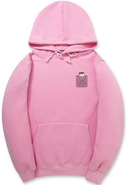 CORIRESHA Cute Pocket Cat Hoodie Long Sleeve Drawstring Cozy Cotton Sweatshirt