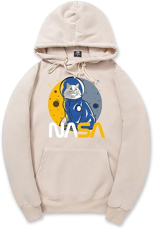 CORIRESHA Teen's Astronaut NASA Hoodie Casual Long Sleeve Drawstring Cat Sweatshirt