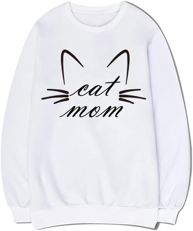 CORIRESHA Funny Cat Face Round Neck Long Sleeve Soft Cotton Cute Pullover Sweatshirt