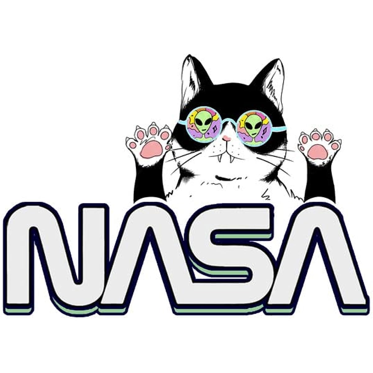 CORIRESHA Camiseta unisex de la NASA casual verano cuello redondo manga corta lindo gato Top