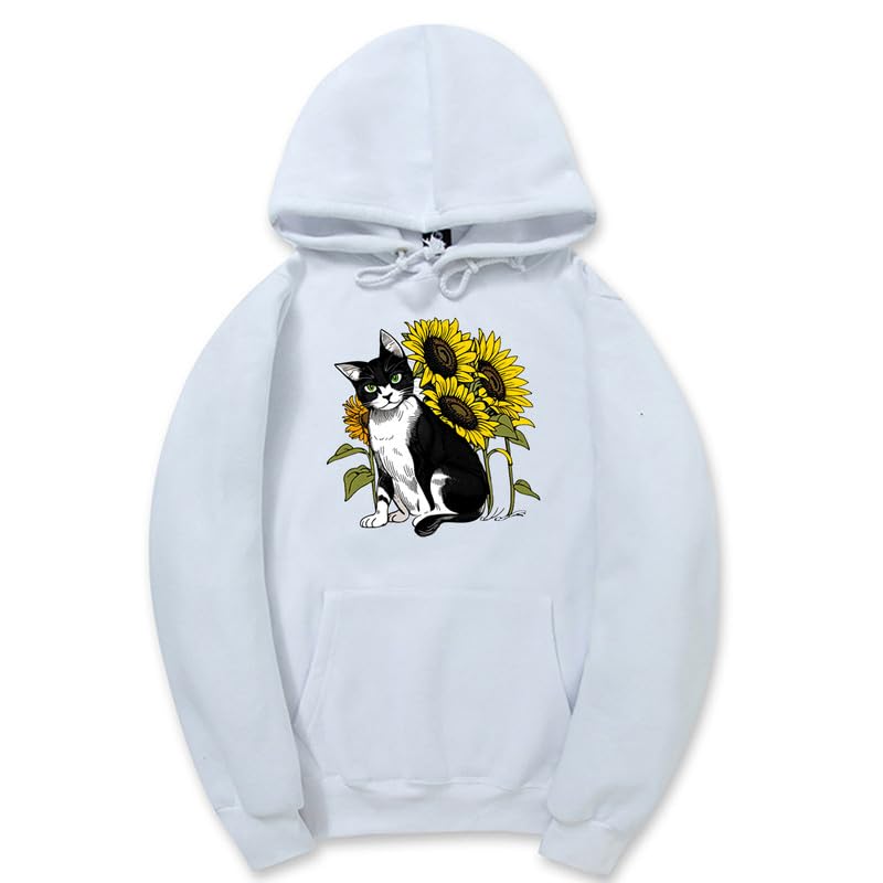 CORIRESHA Lindo Gato Sudadera con capucha Casual Manga Larga Cordón Girasol Sudadera