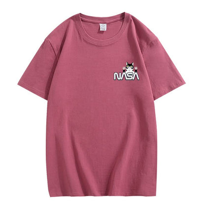 CORIRESHA Unisex NASA T-Shirt Casual Summer Crewneck Short Sleeve Cute Cat Top