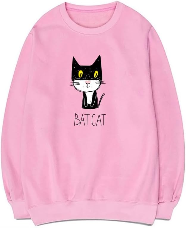 CORIRESHA Unisex Funny Bat Cat Long Sleeve Crewneck Soft Cotton Pullover Sweatshirt