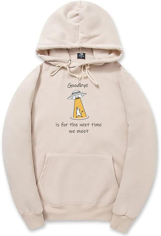 CORIRESHA Sudadera con capucha para adolescentes Alien Spaceship Abduction Cat Divertida sudadera de manga larga