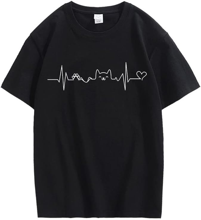CORIRESHA Camisetas divertidas para amantes de los gatos con latido del corazón para adolescentes