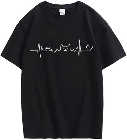 CORIRESHA Camisetas divertidas para amantes de los gatos con latido del corazón para adolescentes