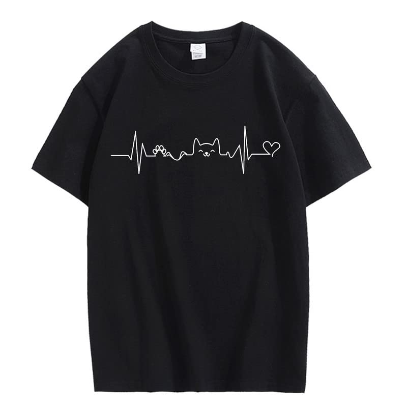 CORIRESHA Camisetas divertidas para amantes de los gatos con latido del corazón para adolescentes