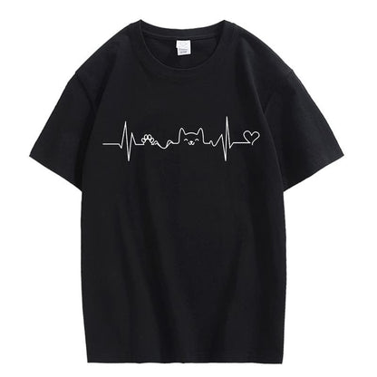 CORIRESHA Camisetas divertidas para amantes de los gatos con latido del corazón para adolescentes
