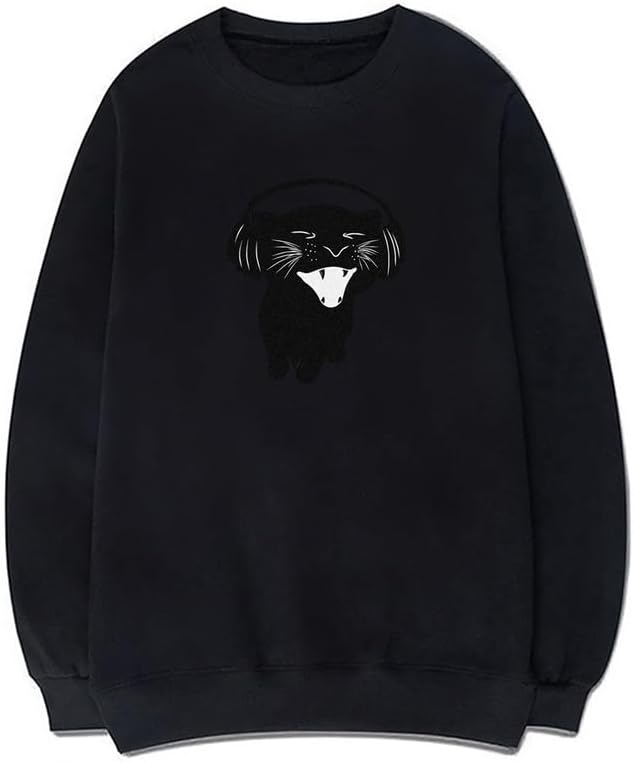 CORIRESHA Cute Cat Headphones Music Crew Neck Long Sleeve Basic Pullover Sweatshirt