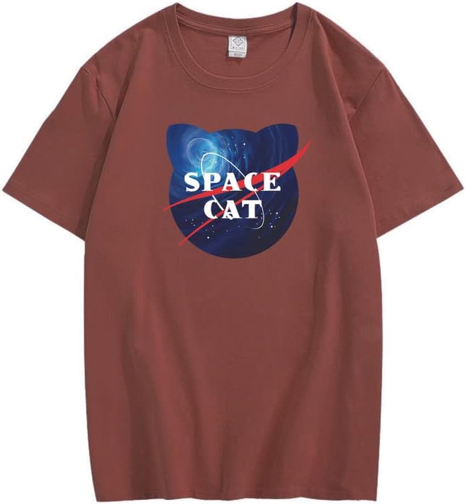 CORIRESHA Space Lover Casual cuello redondo manga corta lindo gato talla grande camiseta unisex