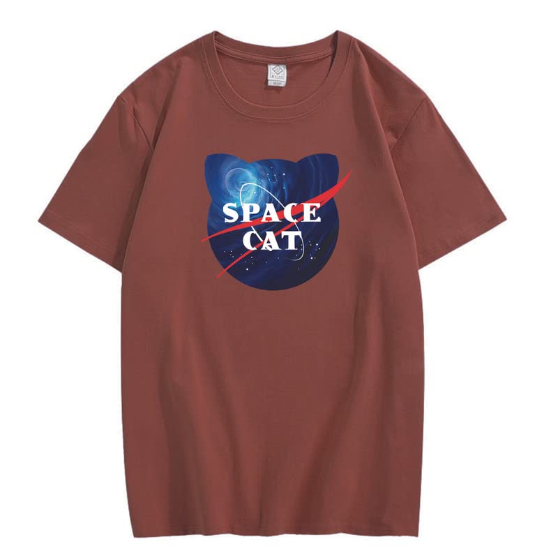 CORIRESHA Space Lover Casual cuello redondo manga corta lindo gato talla grande camiseta unisex