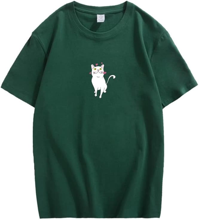 CORIRESHA Lindo Corazón Gato Camiseta Chica Kawaii Ropa Amantes de los Animales