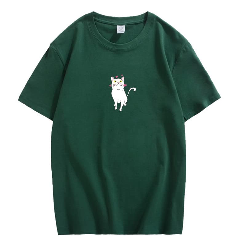 CORIRESHA Lindo Corazón Gato Camiseta Chica Kawaii Ropa Amantes de los Animales