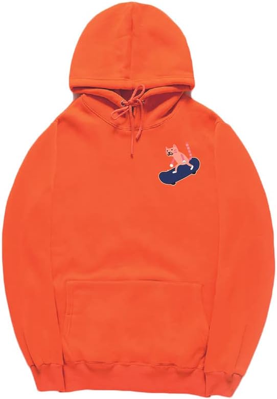 CORIRESHA Adolescentes Divertido Skateboarding Gato Patrón Casual Manga Larga Básica Sudadera con capucha