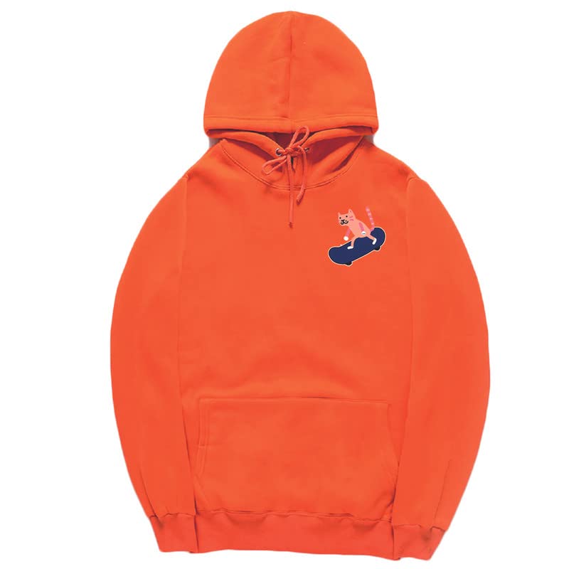 CORIRESHA Adolescentes Divertido Skateboarding Gato Patrón Casual Manga Larga Básica Sudadera con capucha