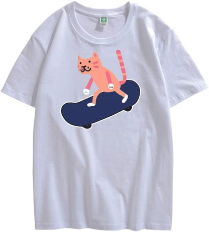 CORIRESHA Youth Skateboard Crewneck Short Sleeve Soft Loose Cat Lover T-Shirt