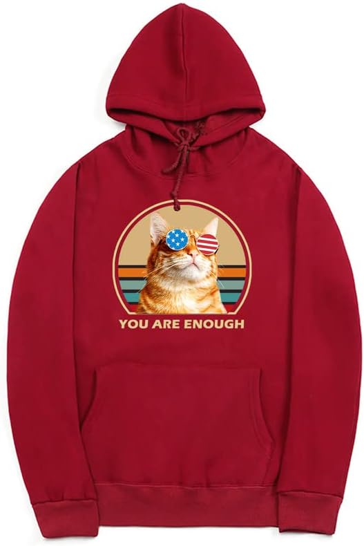 CORIRESHA You are Enough Adolescente Linda Sudadera con capucha Casual Manga Larga Cordón Algodón Gato Amantes Sudaderas