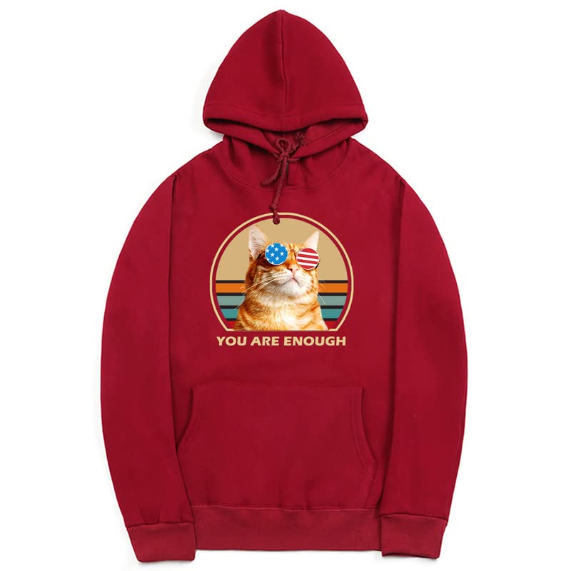 CORIRESHA You are Enough Adolescente Linda Sudadera con capucha Casual Manga Larga Cordón Algodón Gato Amantes Sudaderas