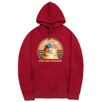 CORIRESHA You are Enough Adolescente Linda Sudadera con capucha Casual Manga Larga Cordón Algodón Gato Amantes Sudaderas