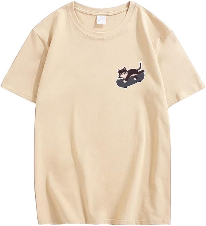 CORIRESHA Teen Cute Skateboard Cat Print Summer Short Sleeve Funny T-Shirts