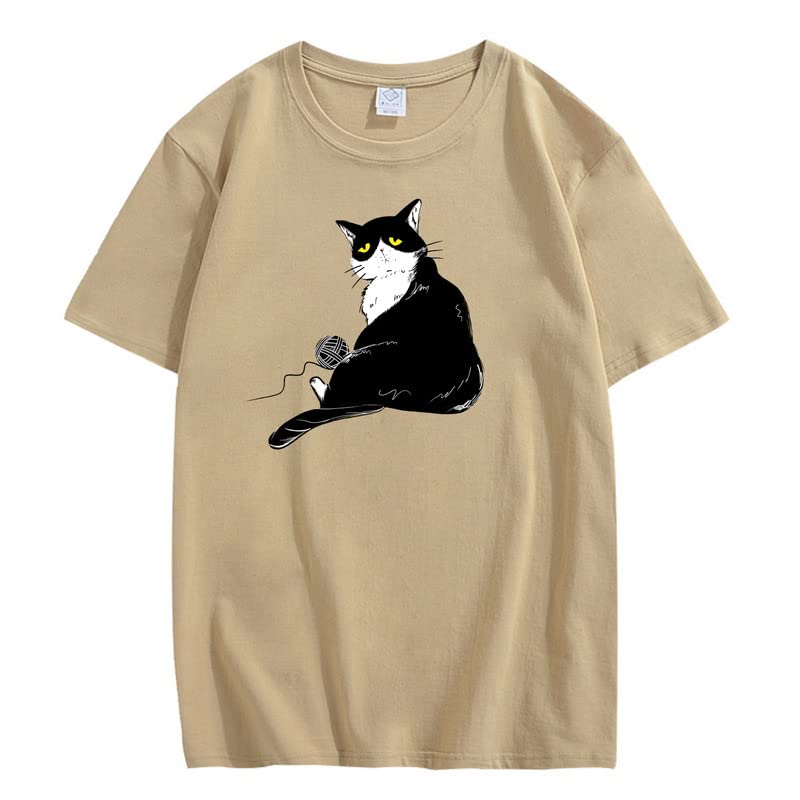 CORIRESHA Teen's Cute Cat T-Shirt Casual Crew Neck Short Sleeve Cotton Loose Top