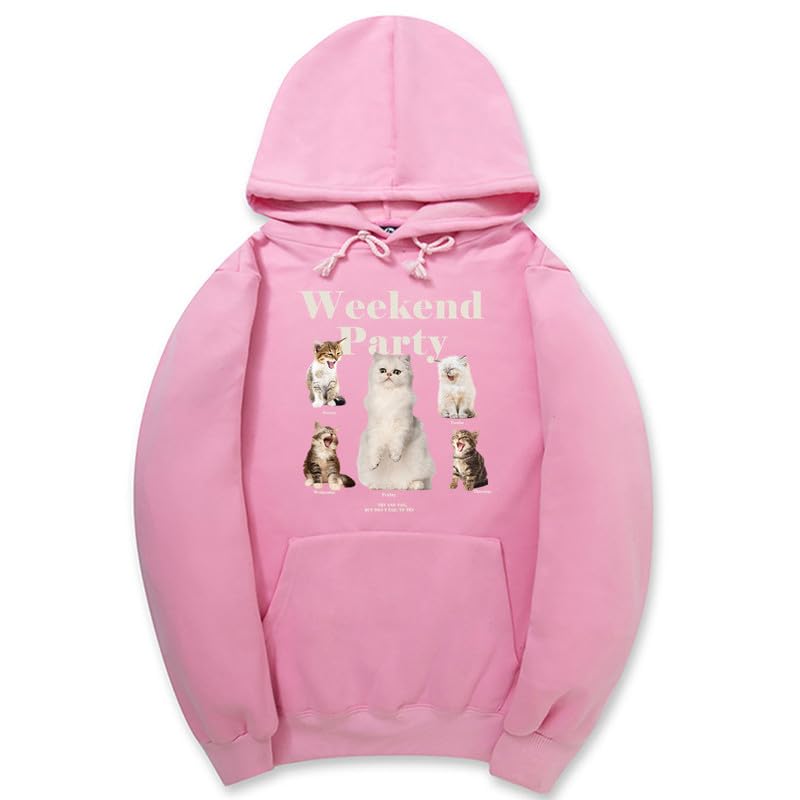 CORIRESHA Unisex Cat Lover Cute Hoodie Casual Long Sleeve Drawstring Basic Letter Sweatshirt