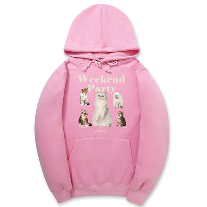 CORIRESHA Unisex Cat Lover Cute Hoodie Casual Long Sleeve Drawstring Basic Letter Sweatshirt