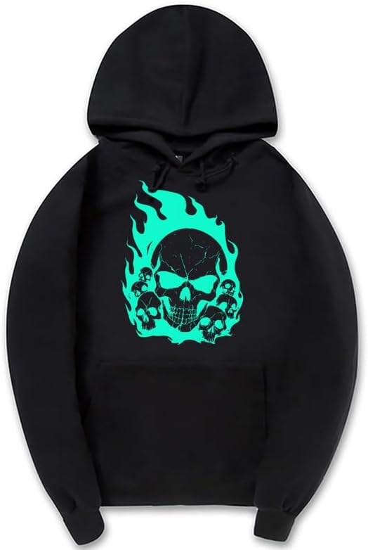 CORIRESHA Sudadera con capucha de calavera de Halloween para adolescentes, manga larga, con cordón, Y2K, estética, llama