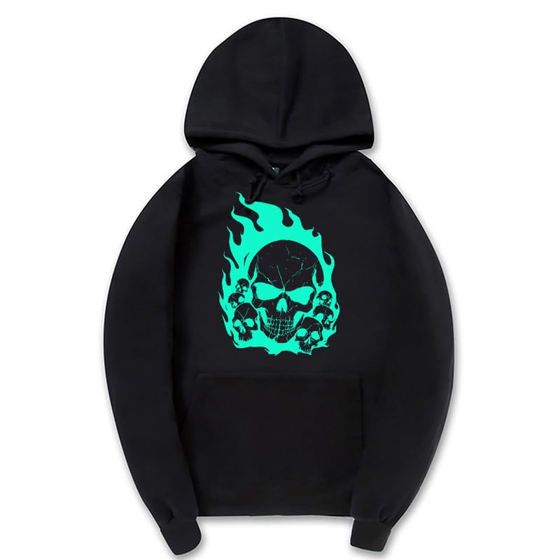 CORIRESHA Sudadera con capucha de calavera de Halloween para adolescentes, manga larga, con cordón, Y2K, estética, llama