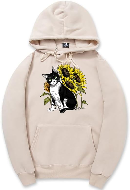 CORIRESHA Lindo Gato Sudadera con capucha Casual Manga Larga Cordón Girasol Sudadera