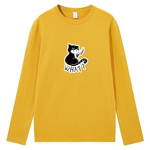 CORIRESHA Camiseta unisex de manga larga de algodón con diseño de gato divertido con cuchillo de sangre