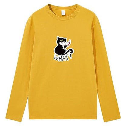 CORIRESHA Camiseta unisex de manga larga de algodón con diseño de gato divertido con cuchillo de sangre