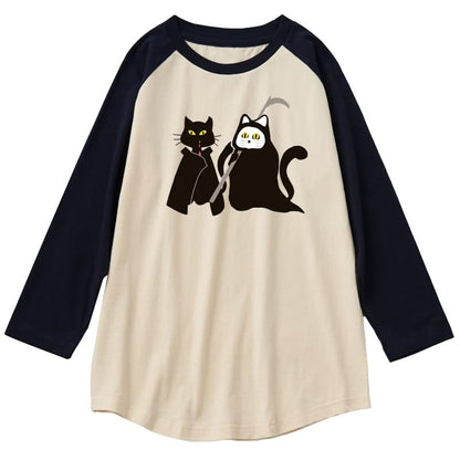 CORIRESHA Camiseta de manga raglán con diseño de gato fantasma y ropa de Halloween para adolescentes