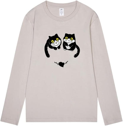 CORIRESHA Women's Teen Cute Cat Crew Neck Long Sleeve Casual Fall Heart T-Shirt