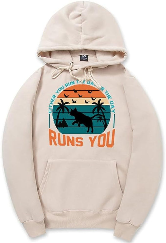CORIRESHA - Sudadera con capucha para mujer, estilo vintage, de gato, gaviota, de manga larga, con cordón, informal, de algodón