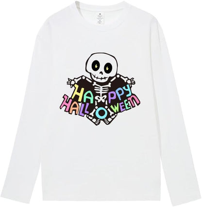 CORIRESHA Camiseta de calavera para mujer Cuello redondo Manga larga Y2k Estética Disfraces de Halloween