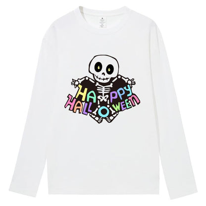 CORIRESHA Camiseta de calavera para mujer Cuello redondo Manga larga Y2k Estética Disfraces de Halloween