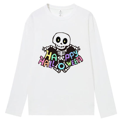 CORIRESHA Women's Skull T-Shirt Crewneck Long Sleeves Y2k Aesthetics Halloween Costumes