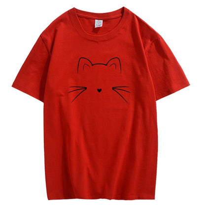 CORIRESHA Camiseta unisex con estampado de cara de gato, cuello redondo, manga corta, camisetas lindas de verano