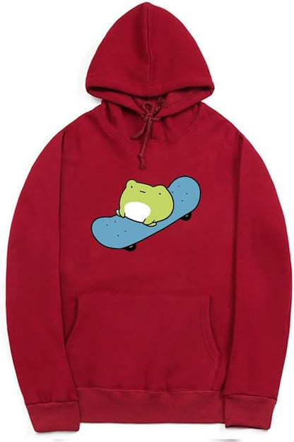 CORIRESHA Sudadera básica con capucha de rana para mujer, manga larga, bolsillo canguro, monopatín