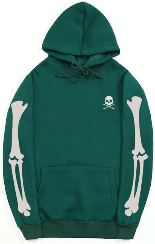 CORIRESHA Sudadera con capucha con estampado de calavera de Halloween Sudadera unisex de manga larga informal con bolsillo canguro